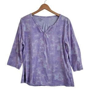 L.L. Bean Purple Organic Cotton Tie Dye V Neck Top Sz XL Boho Casual